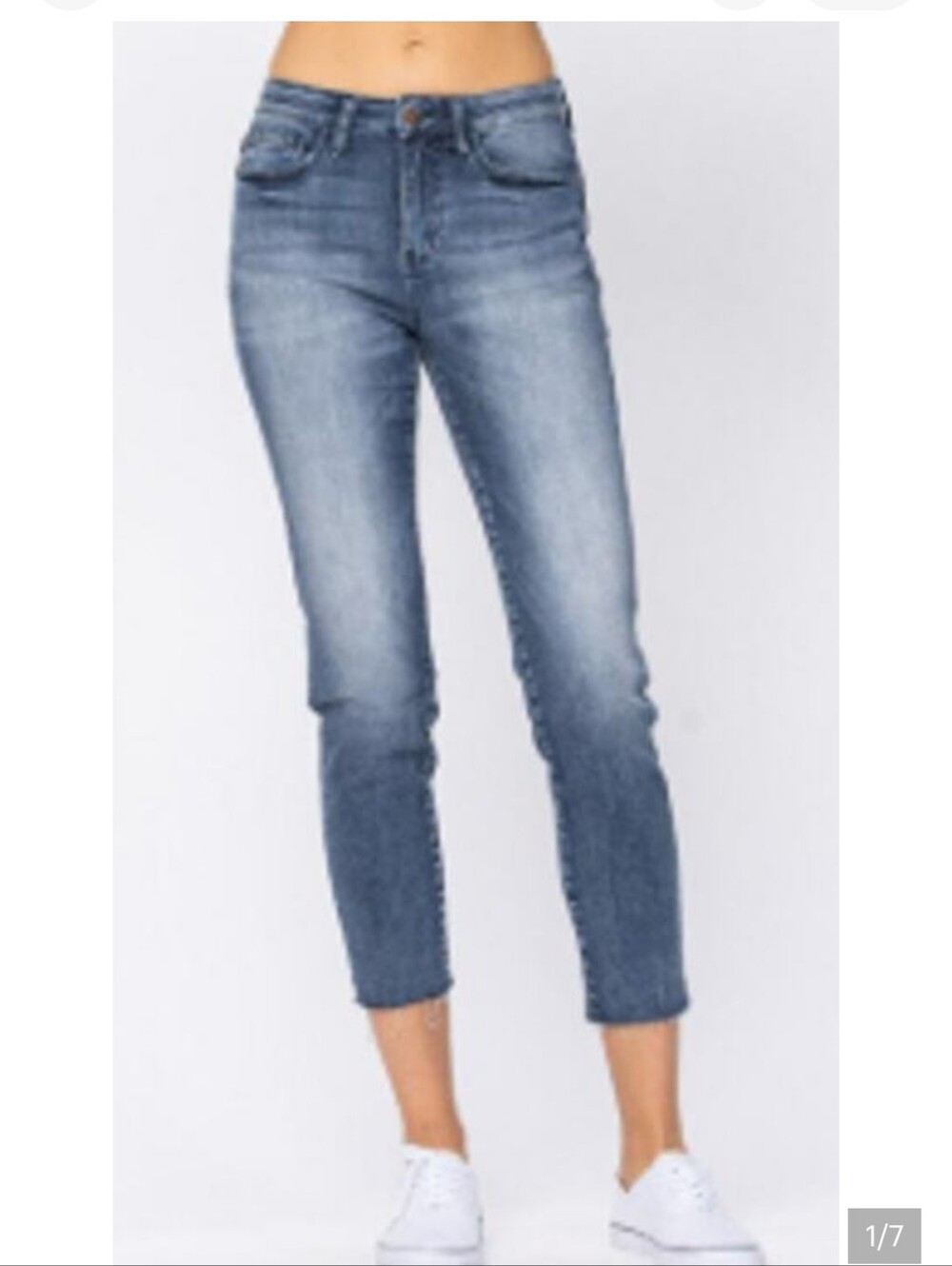 Judy Blue Women 9/29 Dark Wash Shelly High Rise Distressed Fray Hem Denim Jeans